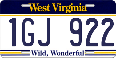 WV license plate 1GJ922