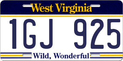 WV license plate 1GJ925
