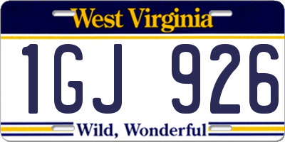 WV license plate 1GJ926