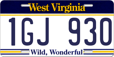 WV license plate 1GJ930