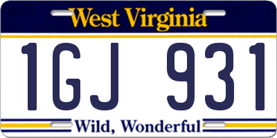 WV license plate 1GJ931