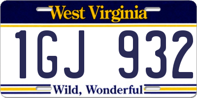 WV license plate 1GJ932