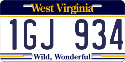 WV license plate 1GJ934