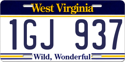 WV license plate 1GJ937