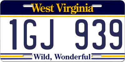 WV license plate 1GJ939