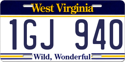 WV license plate 1GJ940