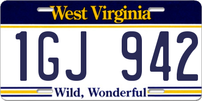 WV license plate 1GJ942