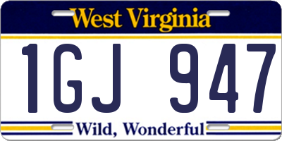 WV license plate 1GJ947