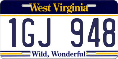 WV license plate 1GJ948
