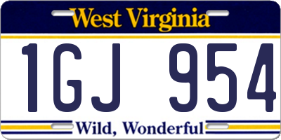 WV license plate 1GJ954