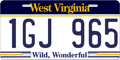WV license plate 1GJ965