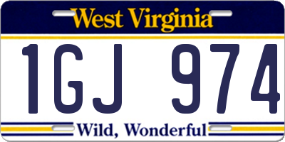 WV license plate 1GJ974