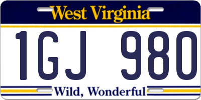 WV license plate 1GJ980