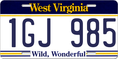 WV license plate 1GJ985