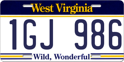 WV license plate 1GJ986