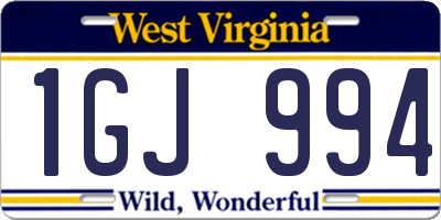 WV license plate 1GJ994