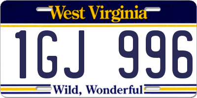 WV license plate 1GJ996