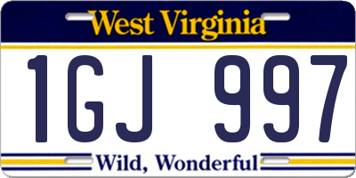 WV license plate 1GJ997