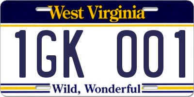 WV license plate 1GK001