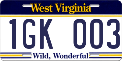 WV license plate 1GK003
