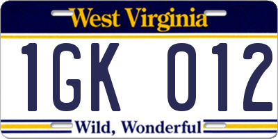 WV license plate 1GK012