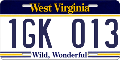 WV license plate 1GK013