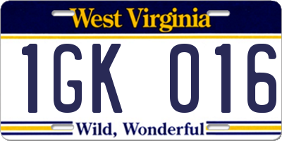 WV license plate 1GK016