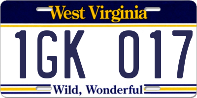 WV license plate 1GK017