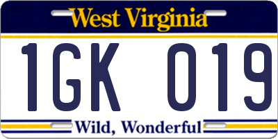 WV license plate 1GK019
