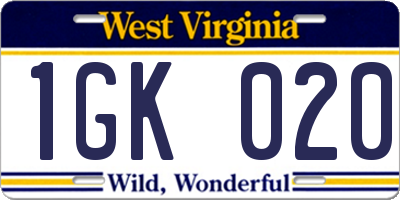 WV license plate 1GK020