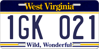 WV license plate 1GK021