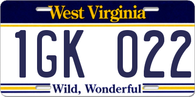 WV license plate 1GK022