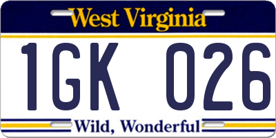 WV license plate 1GK026