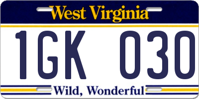 WV license plate 1GK030
