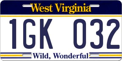 WV license plate 1GK032
