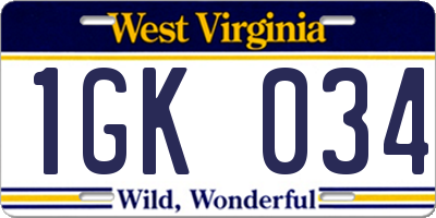 WV license plate 1GK034