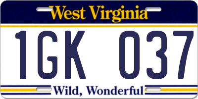 WV license plate 1GK037