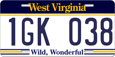 WV license plate 1GK038