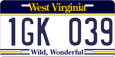 WV license plate 1GK039