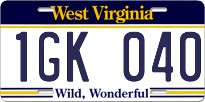 WV license plate 1GK040