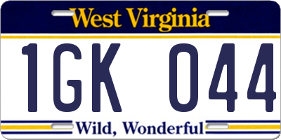 WV license plate 1GK044
