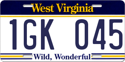 WV license plate 1GK045