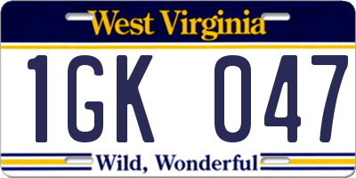 WV license plate 1GK047