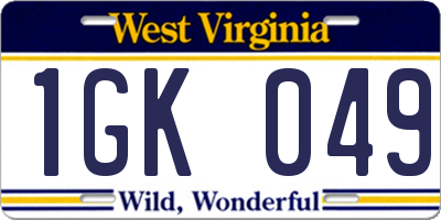 WV license plate 1GK049