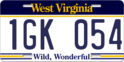 WV license plate 1GK054