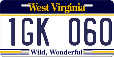 WV license plate 1GK060