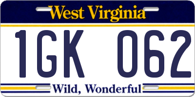 WV license plate 1GK062