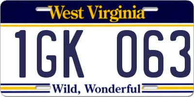 WV license plate 1GK063
