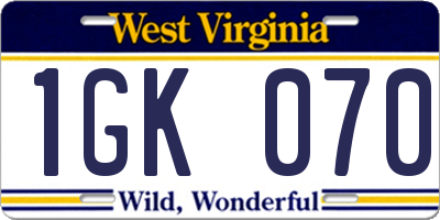 WV license plate 1GK070