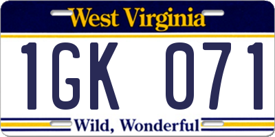 WV license plate 1GK071
